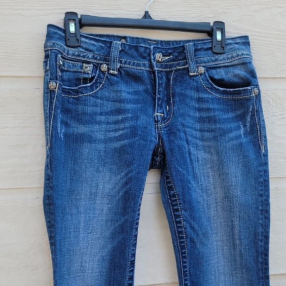 Miss Me Dark Blue Boot Cut Jeans Fallen Angel Wings Gems Rhinestones Embroidered - Picture 6 of 14